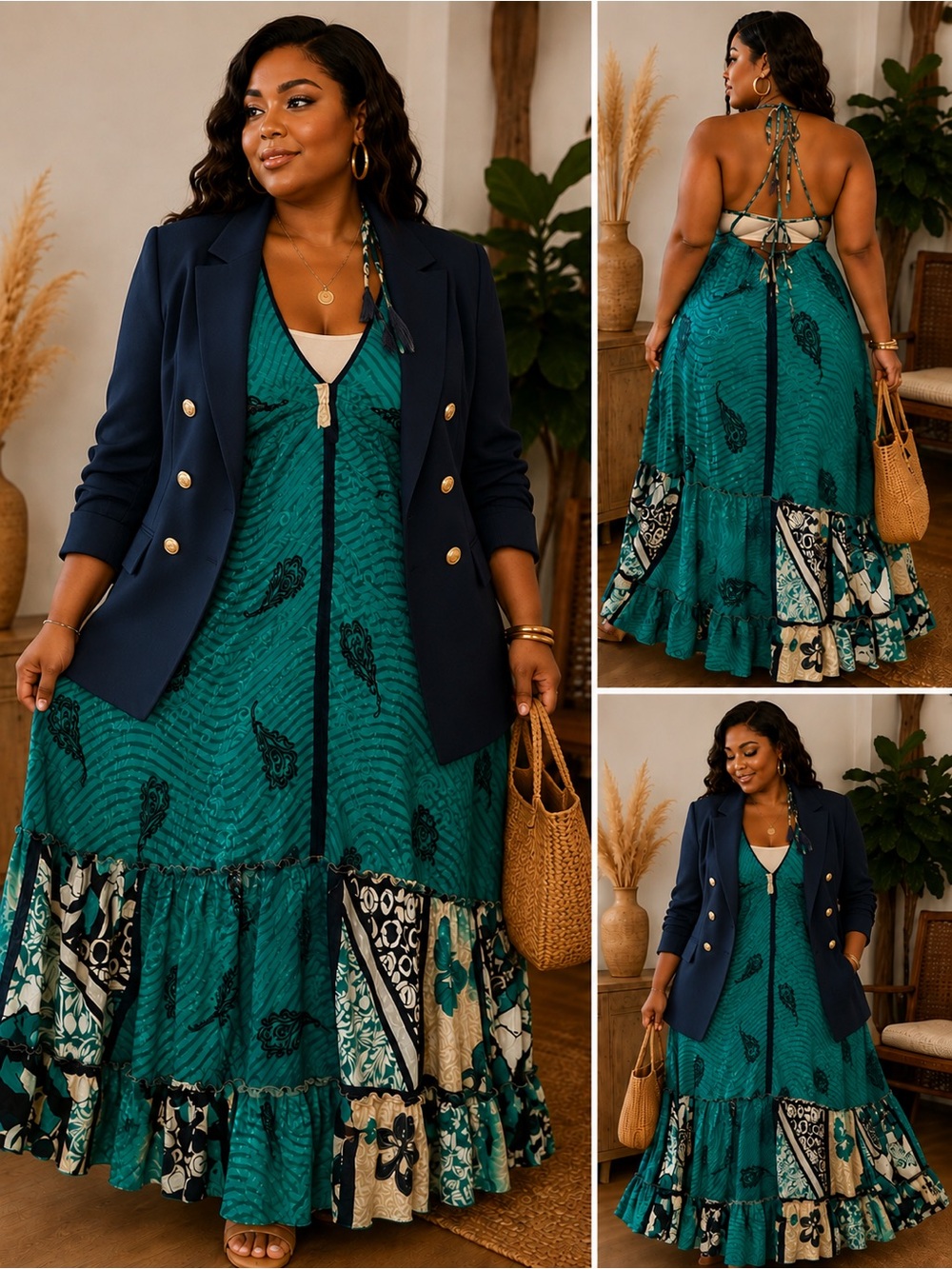 Indian Silk Halter Maxi Dress
